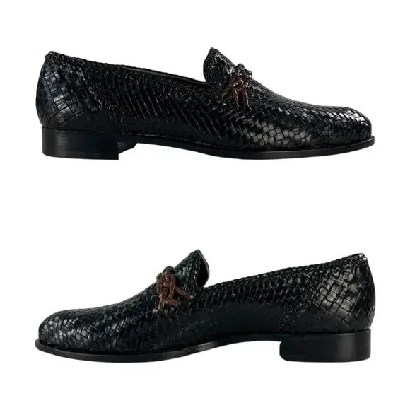 Versace Vintage Leather Woven Loafers